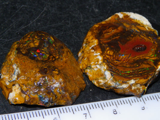 Nice Rough/Sliced Koroit Opal Parcel 148.4cts red/Green/Blue Fires Pair Qld Australia