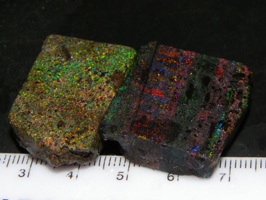 2 Nice Andamooka Matrix Opal Rough/Sliced Pieces 109cts Bright Fires Red/Greens