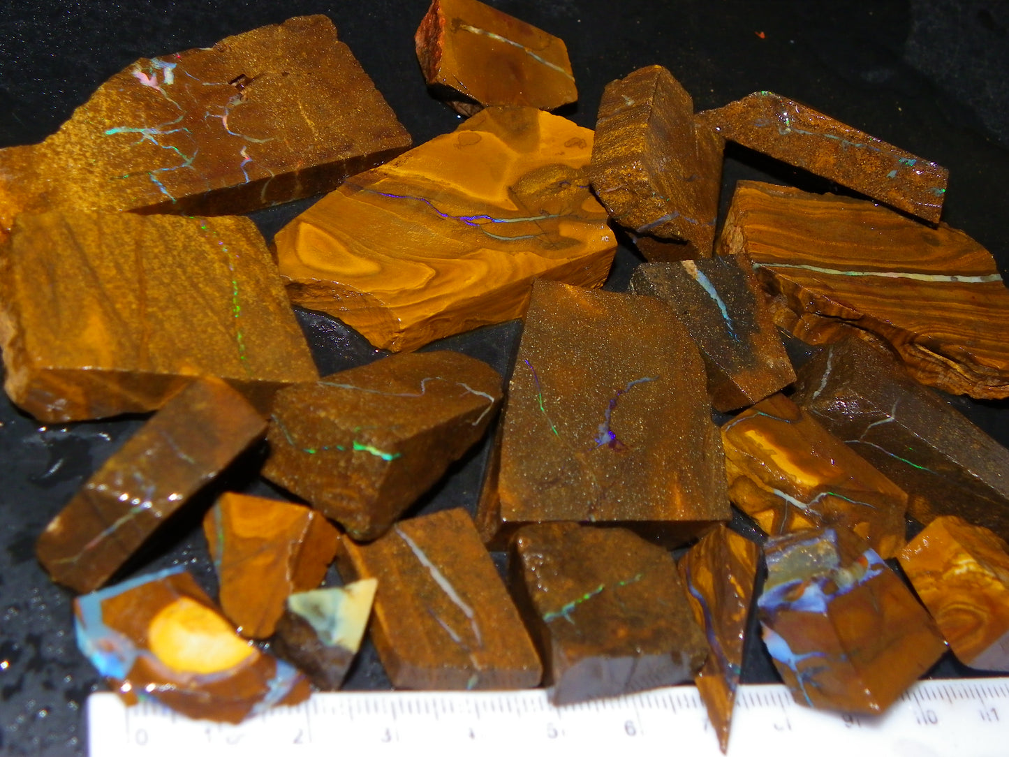 Nice Rough/Sliced Boulder Opal Parcel 1346cts Some Veins/Patterns/Fires