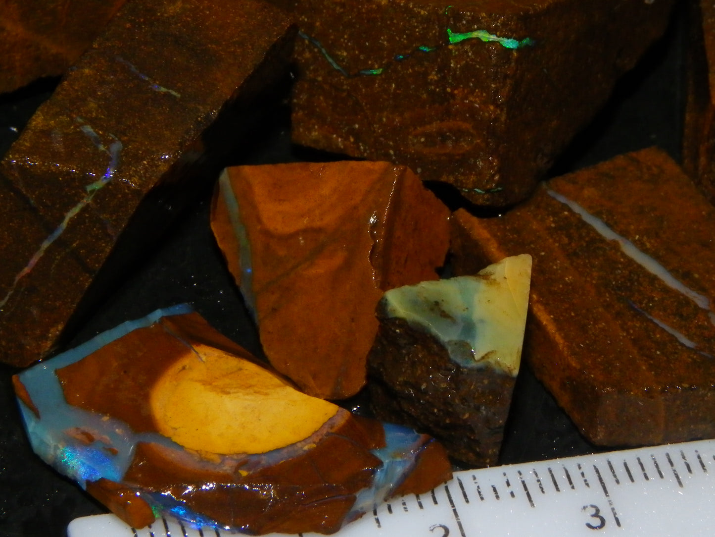 Nice Rough/Sliced Boulder Opal Parcel 1346cts Some Veins/Patterns/Fires