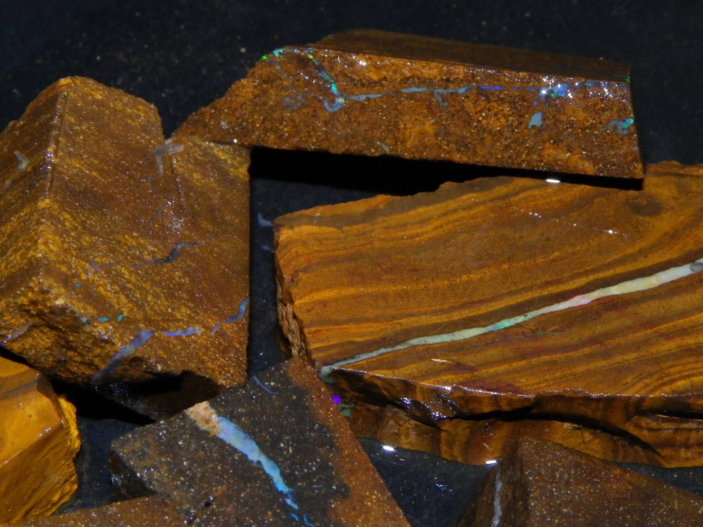 Nice Rough/Sliced Boulder Opal Parcel 1346cts Some Veins/Patterns/Fires