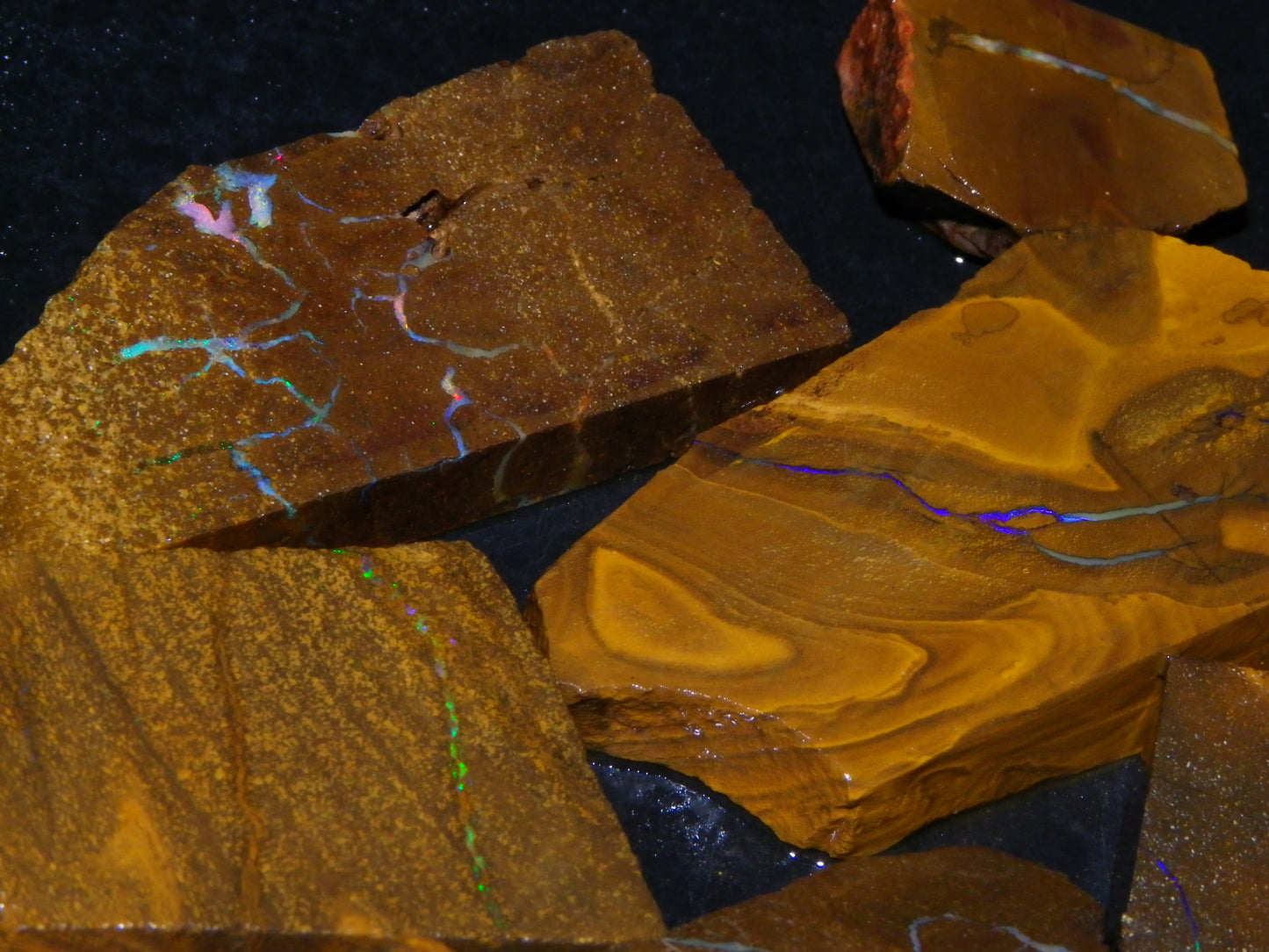 Nice Rough/Sliced Boulder Opal Parcel 1346cts Some Veins/Patterns/Fires