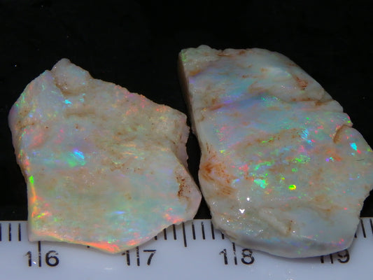 2 Nice Rough/Rubbed Lightning Ridge Opals 30.2cts Multicolour Light Seam Base Fires