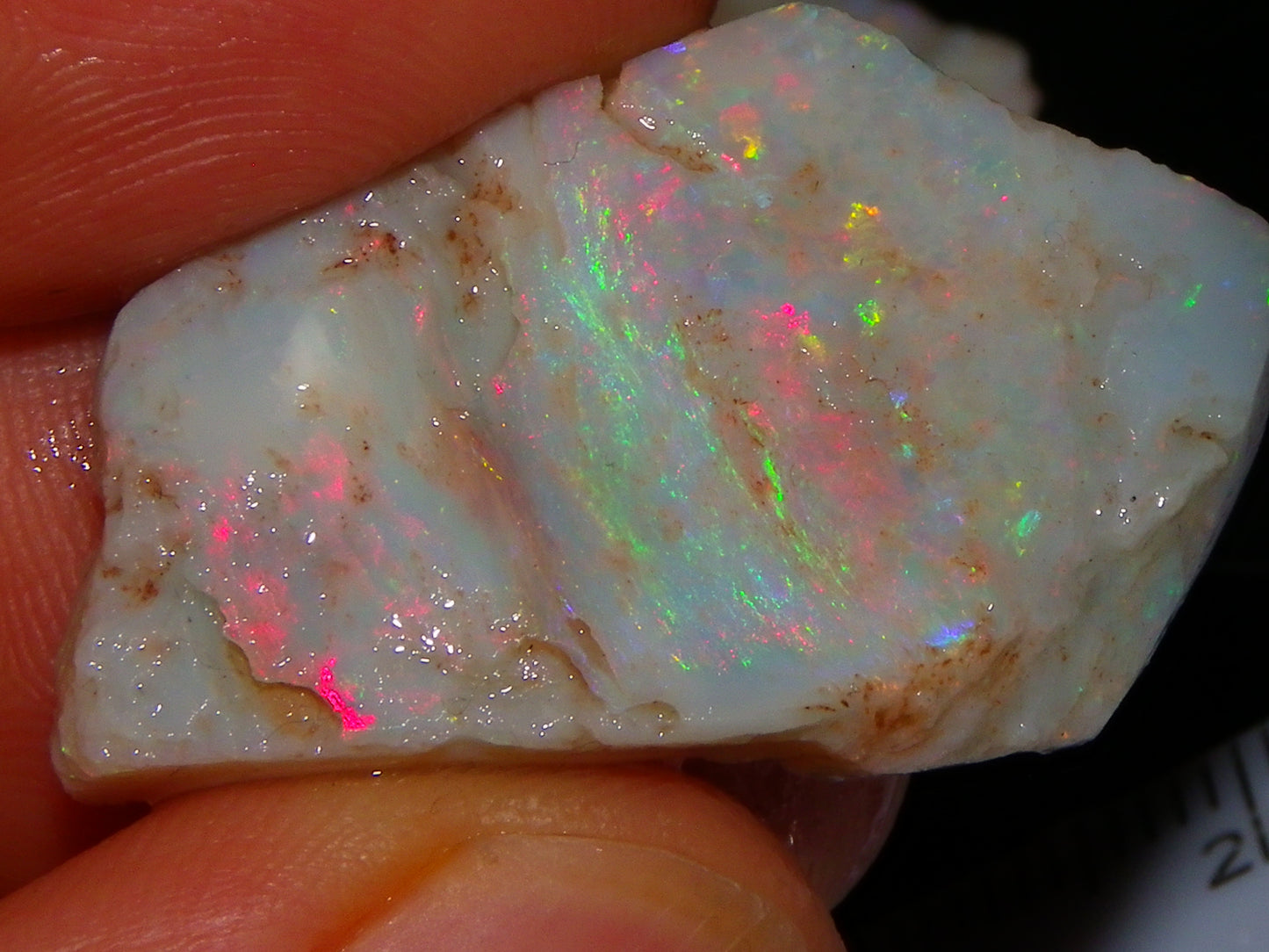 2 Nice Rough/Rubbed Lightning Ridge Opals 30.2cts Multicolour Light Seam Base Fires