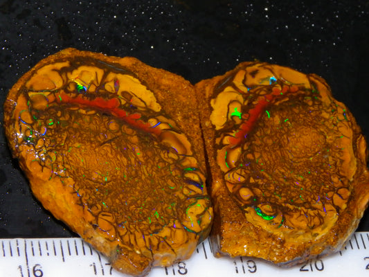 2 Matching/Sliced Rough Koroit Opals 119.3cts Green Fires/Patterns Double sided