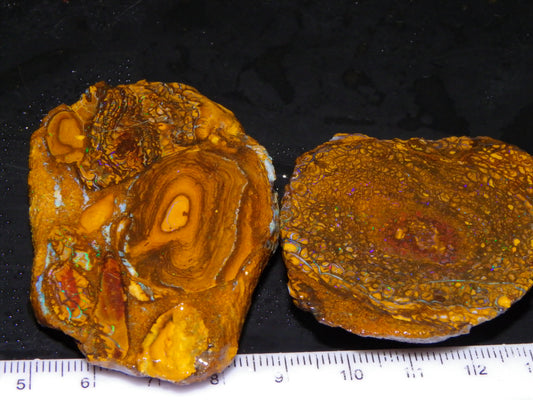2 Nice Larger Rough/sliced Koroit Opals 476cts Queensland Australia Pattern/Fires :)