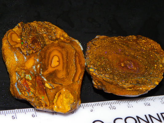 2 Nice Larger Rough/sliced Koroit Opals 476cts Queensland Australia Pattern/Fires :)