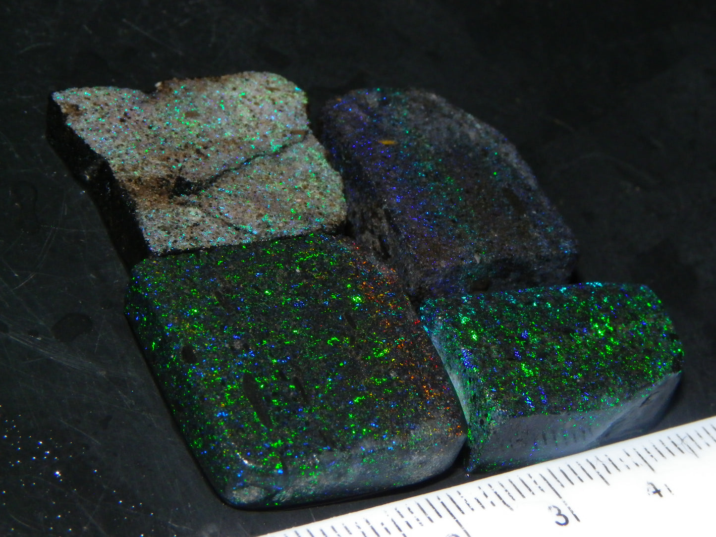 4 Rough/Sliced /Treated Andamooka Matrix Opals 98cts Australia Blue/Green Fires