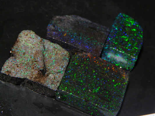 4 Rough/Sliced /Treated Andamooka Matrix Opals 98cts Australia Blue/Green Fires