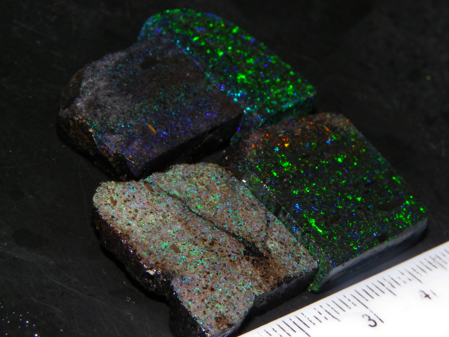 4 Rough/Sliced /Treated Andamooka Matrix Opals 98cts Australia Blue/Green Fires