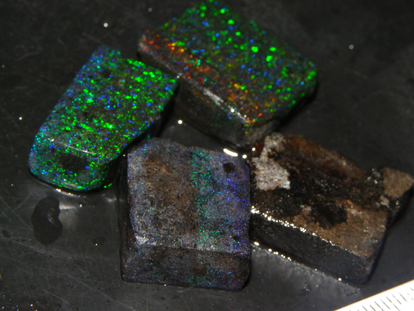 4 Rough/Sliced /Treated Andamooka Matrix Opals 98cts Australia Blue/Green Fires