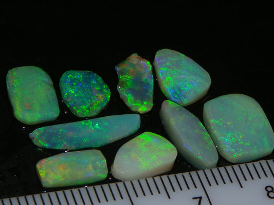 NIce Lightning Ridge Opal Rubs/Preforms 8.8cts Green/Blue Fires Crystal/Seam :)