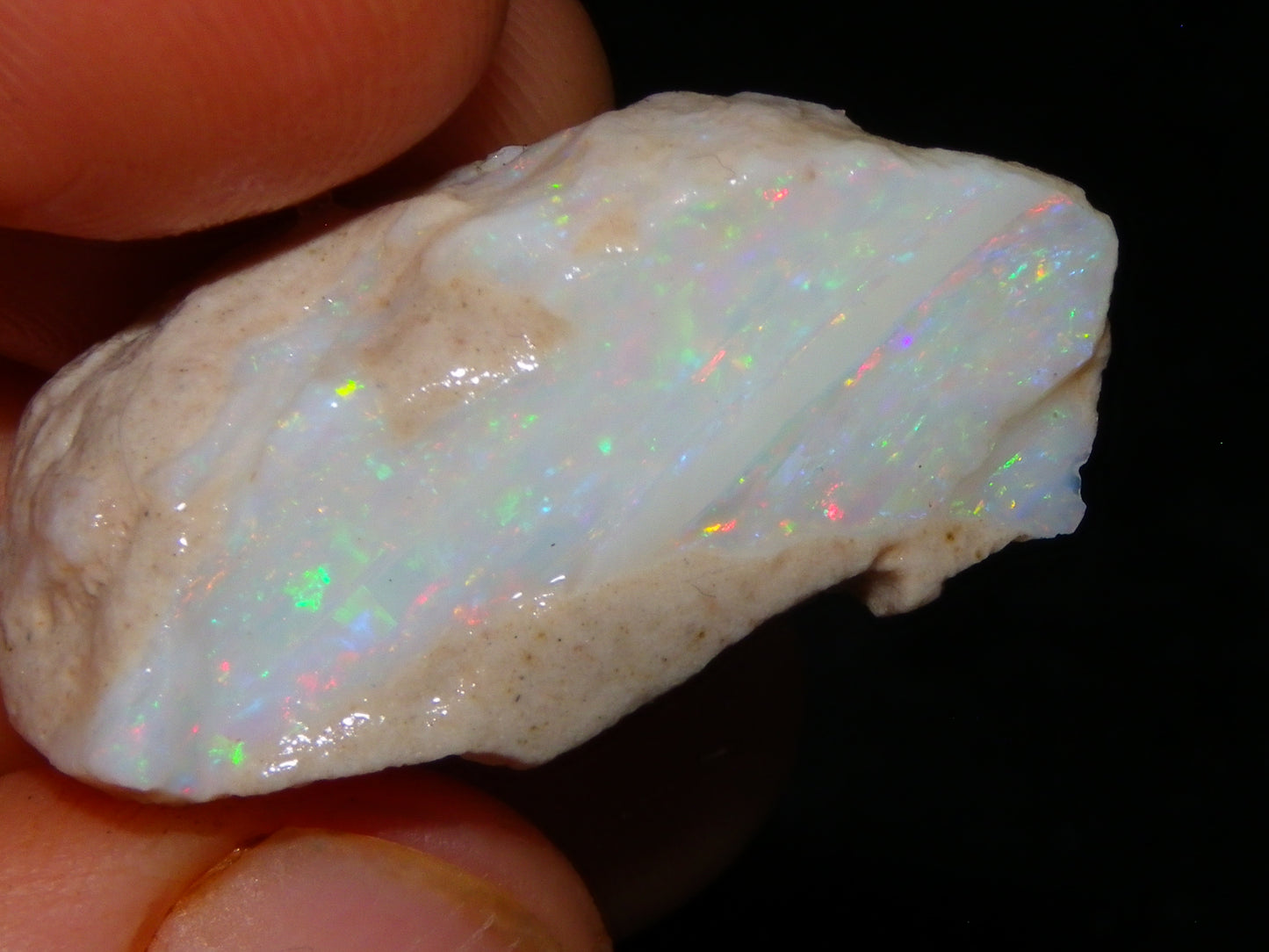 3 Nice Rough Coober Pedy Opals 78.4cts Multicolour Fires/Bars White/Crystal Base