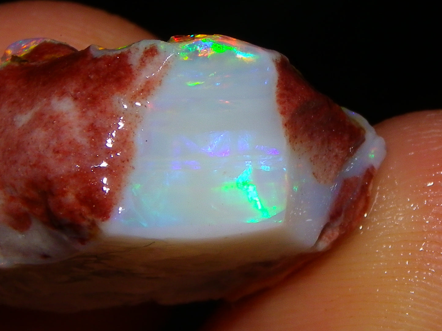 3 Nice Rough Coober Pedy Opals 78.4cts Multicolour Fires/Bars White/Crystal Base