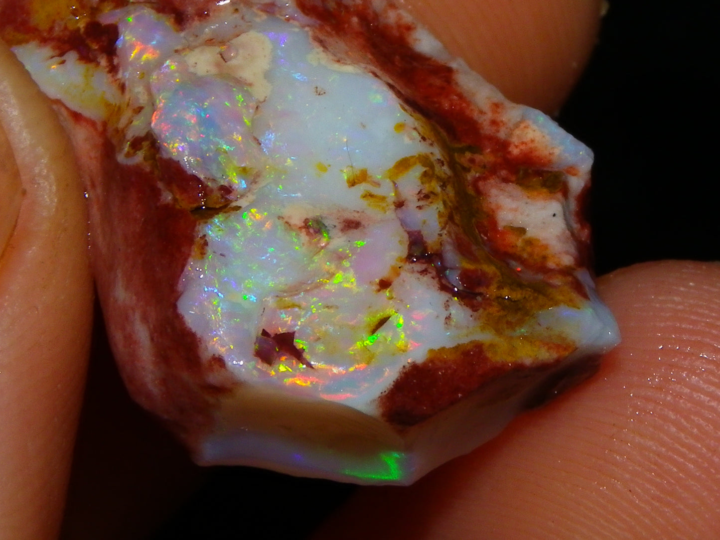 3 Nice Rough Coober Pedy Opals 78.4cts Multicolour Fires/Bars White/Crystal Base