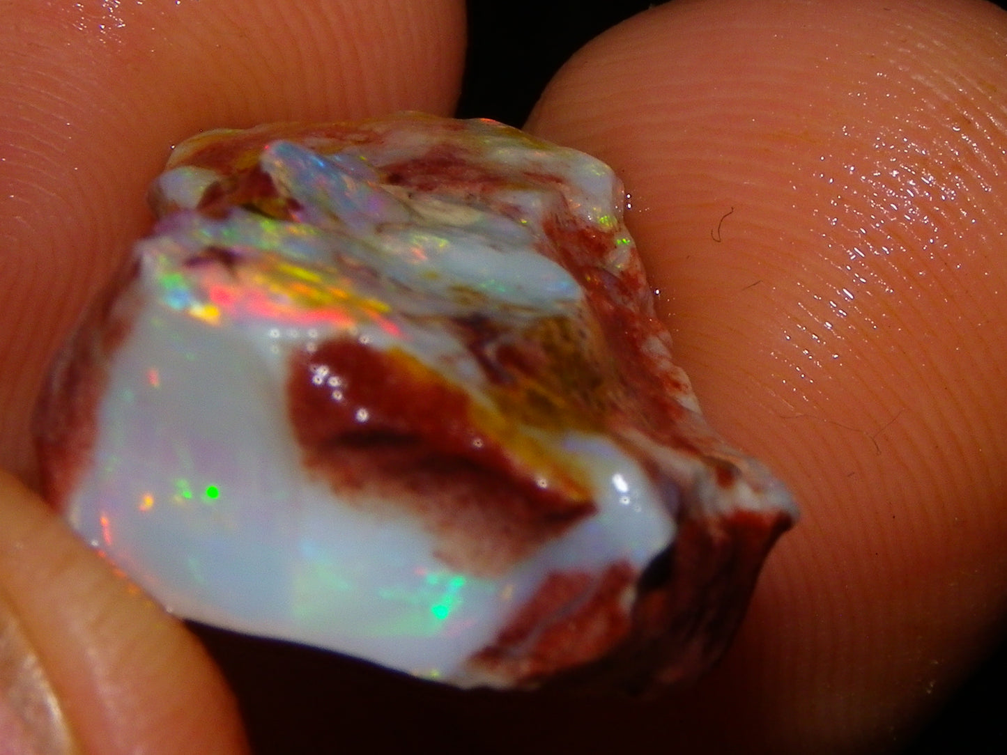 3 Nice Rough Coober Pedy Opals 78.4cts Multicolour Fires/Bars White/Crystal Base