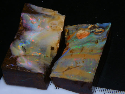 2 Nice Boulder Opal Rough Specimens 400cts Queensland Australia Fires/Patterns