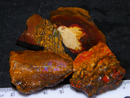 4 Nice Rough/Sliced Koroit Opals 388cts Patterns Some Fires Red/Blues Au