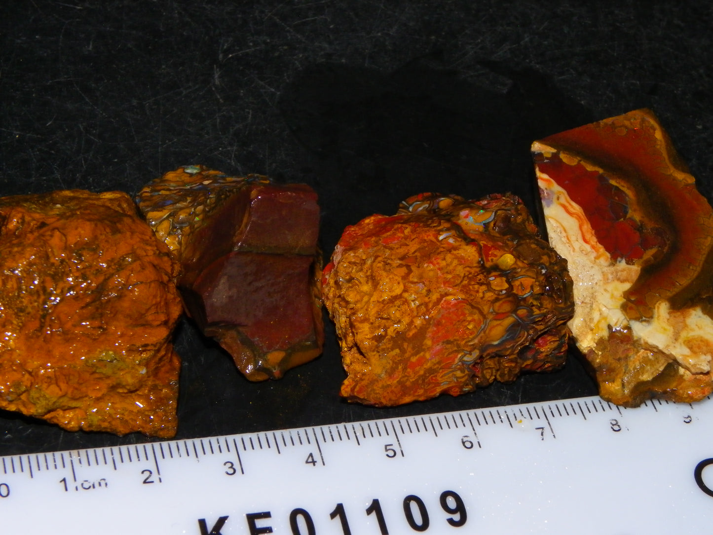 4 Nice Rough/Sliced Koroit Opals 388cts Patterns Some Fires Red/Blues Au