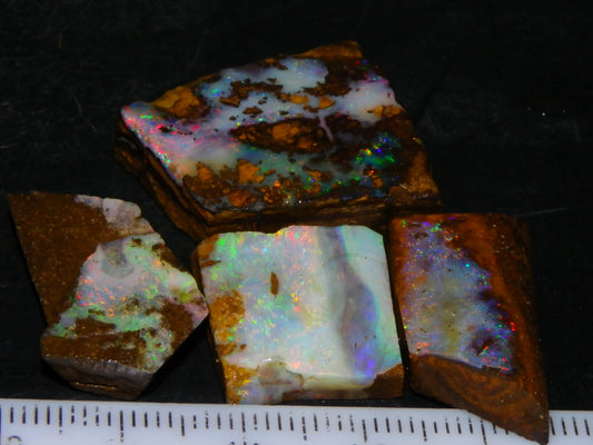 4 Nice Rubbed/Rough Queensland Boulder Opals 76cts Multicolour Fires Australia