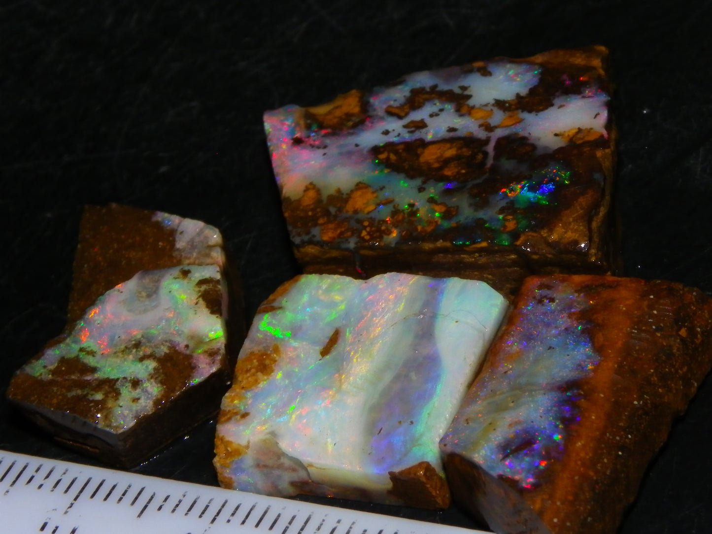 4 Nice Rubbed/Rough Queensland Boulder Opals 76cts Multicolour Fires Australia