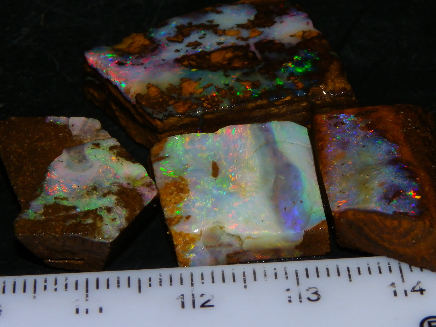 4 Nice Rubbed/Rough Queensland Boulder Opals 76cts Multicolour Fires Australia