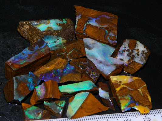 Nice Rough/Sliced Boulder Opal parcel 300cts Queensland Australia patterns/Fires