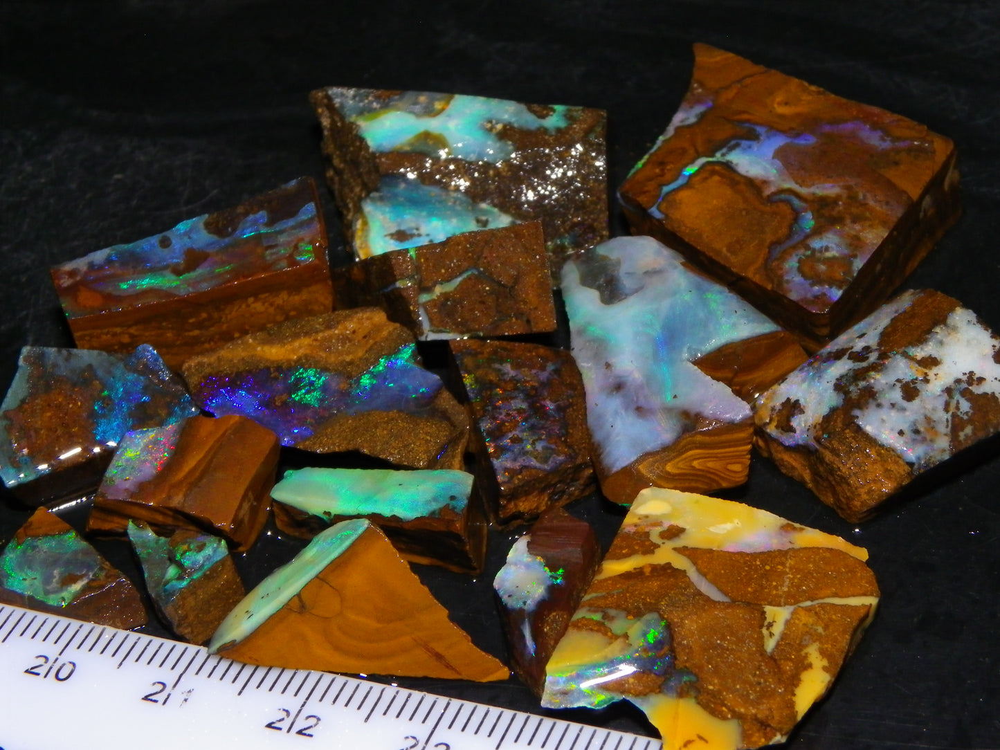 Nice Rough/Sliced Boulder Opal parcel 300cts Queensland Australia patterns/Fires