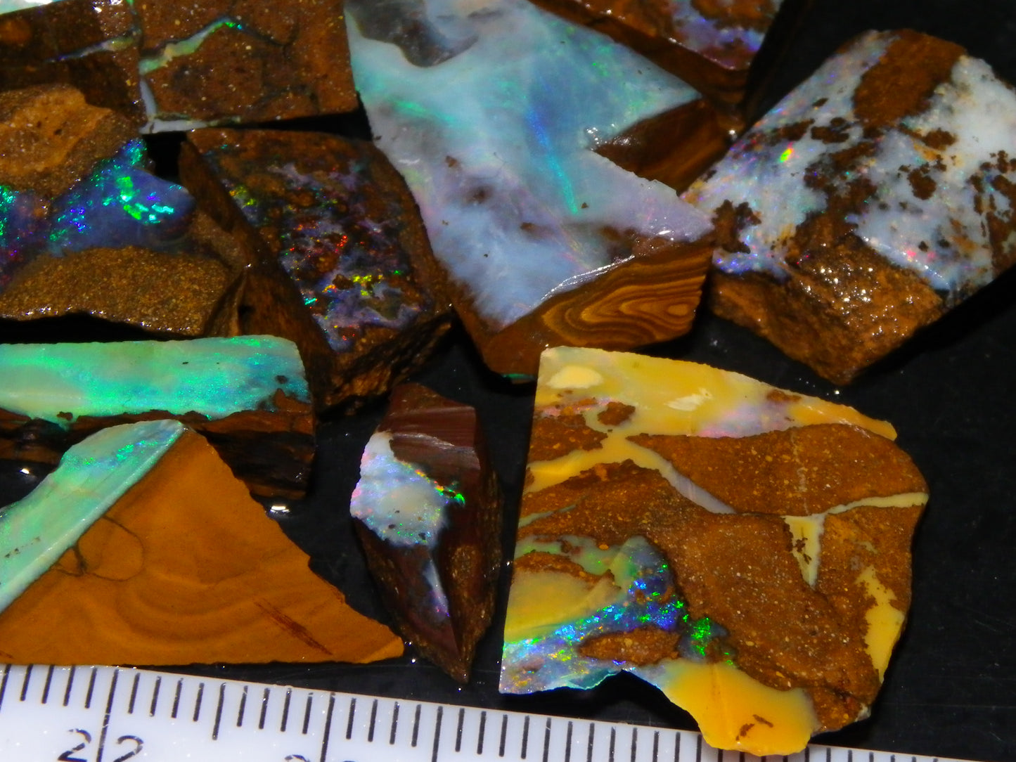 Nice Rough/Sliced Boulder Opal parcel 300cts Queensland Australia patterns/Fires