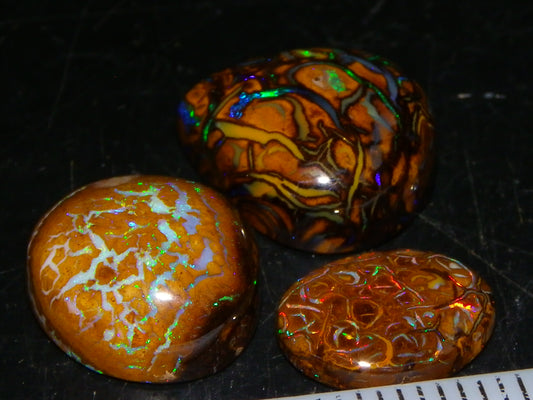 3 Nice Cut/Polished Koroit/Yowah Opal Ring Stones 17.5cts Multicolour Fires Qld Australia