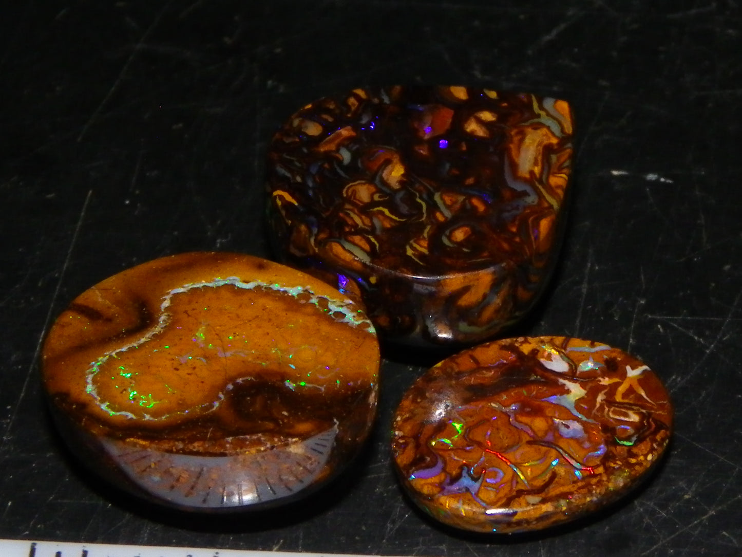 3 Nice Cut/Polished Koroit/Yowah Opal Ring Stones 17.5cts Multicolour Fires Qld Australia