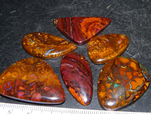 6 Cut/Polished Koroit Boulder Opal Cabs/Freeforms 219.5cts Patterns/Some Fires Qld Au