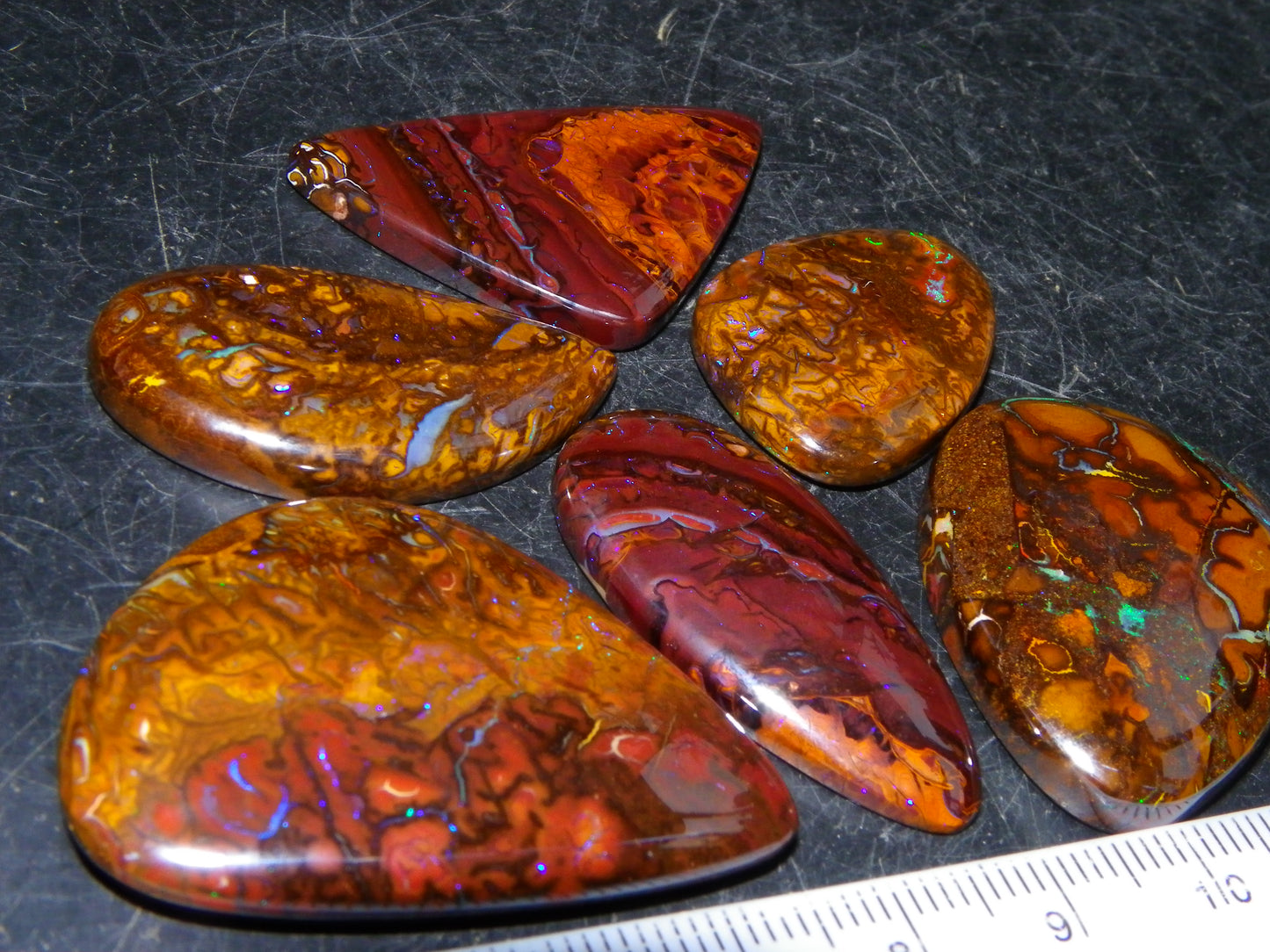 6 Cut/Polished Koroit Boulder Opal Cabs/Freeforms 219.5cts Patterns/Some Fires Qld Au