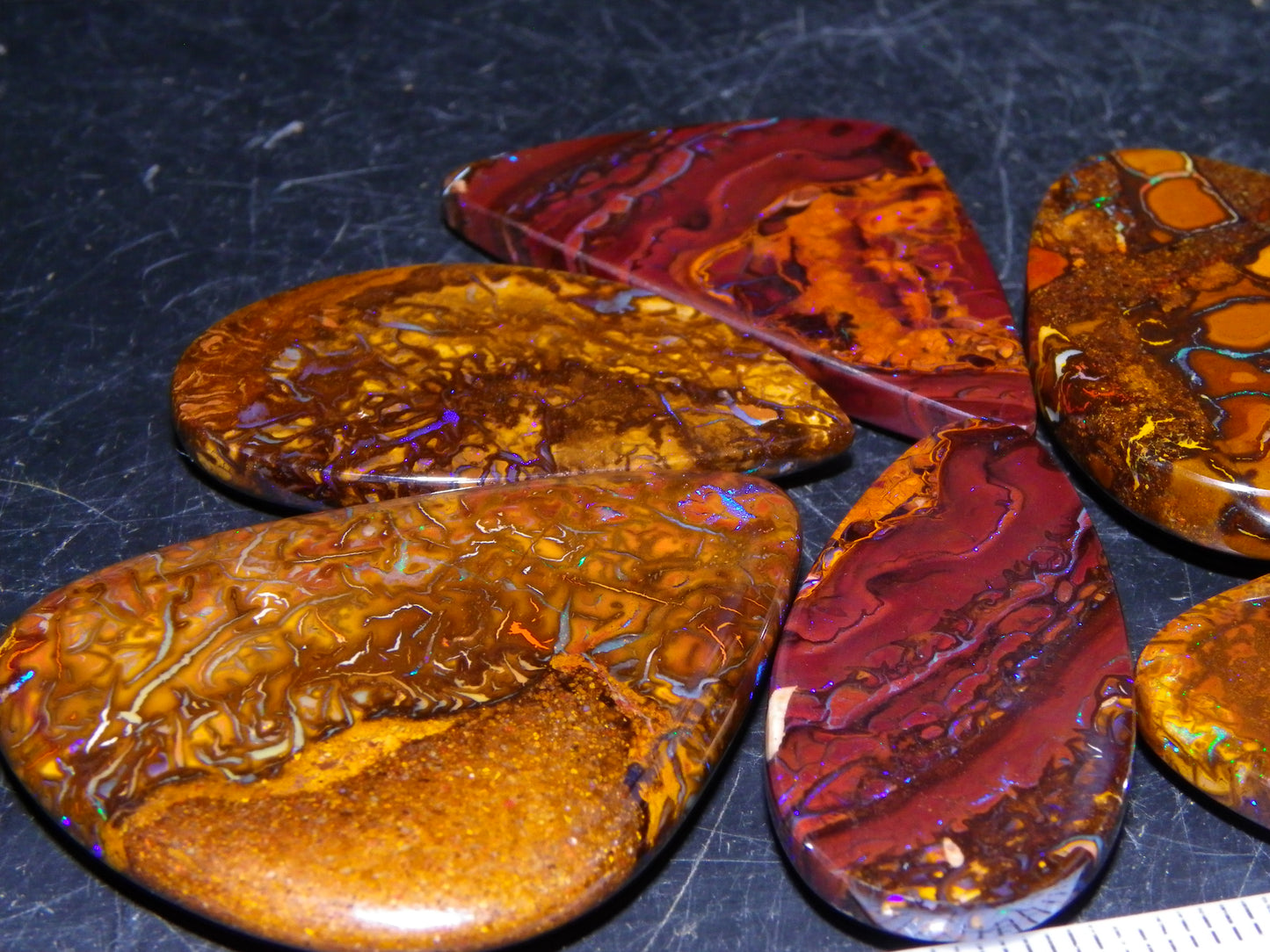 6 Cut/Polished Koroit Boulder Opal Cabs/Freeforms 219.5cts Patterns/Some Fires Qld Au