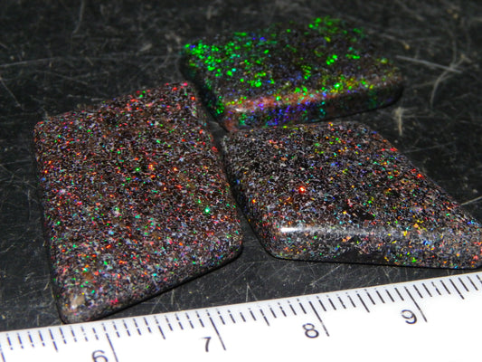 3 Nice Cut/Polished/Treated Andamooka Matrix Opals 48.16cts Red/Gold/Green Fires Australia