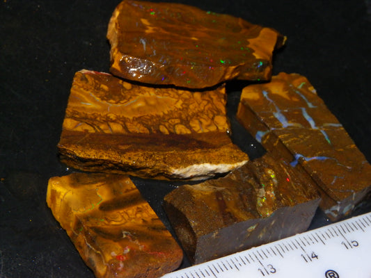 Nice Rough/sliced Matrix/Koroit Opal Parcel 225.2cts Patterns Some Fires Red/Greens