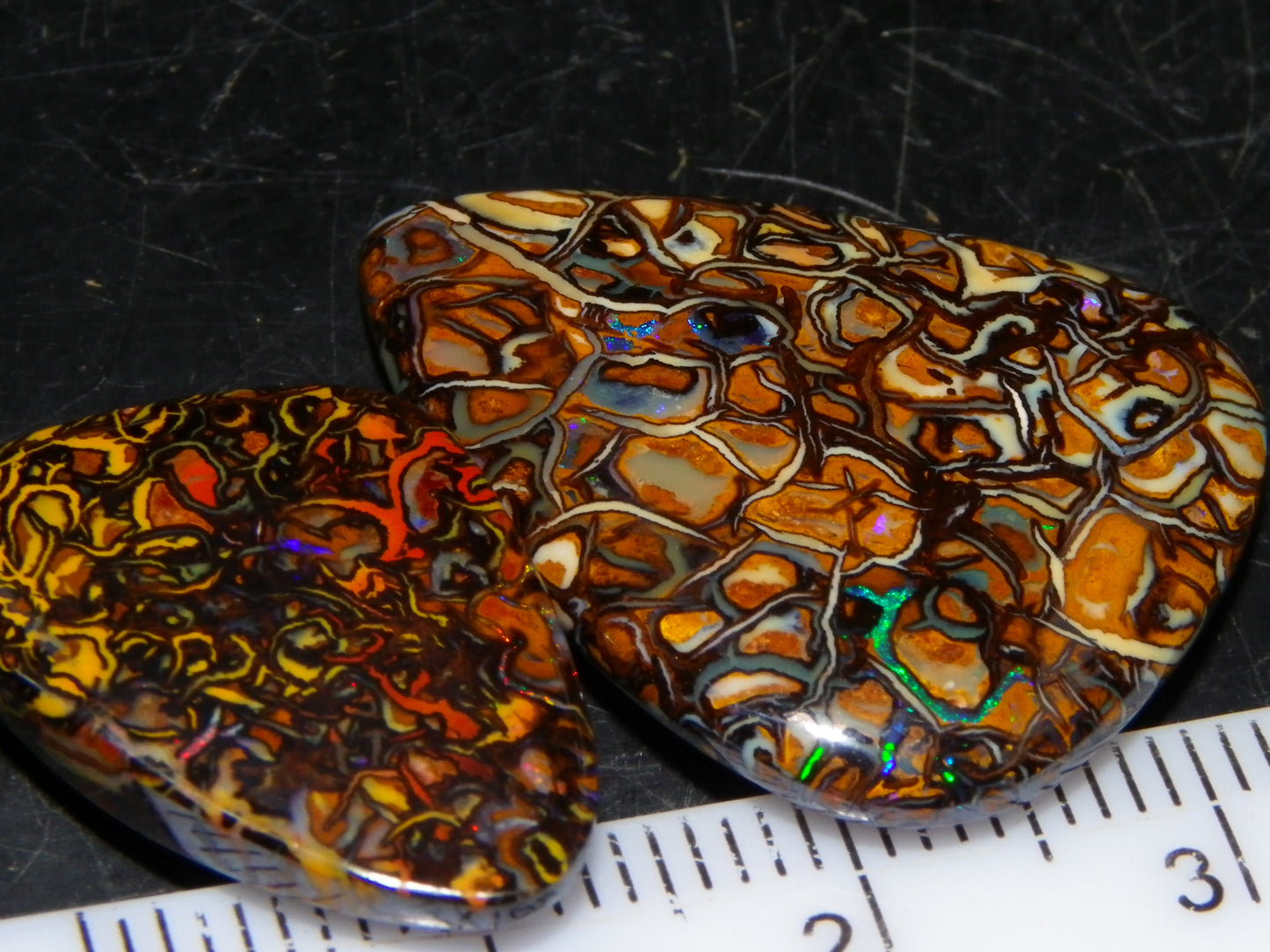 2 Nice Koroit Cut/Polished Opals 33.6cts Patterns/Some Fires Unique Qld Australia