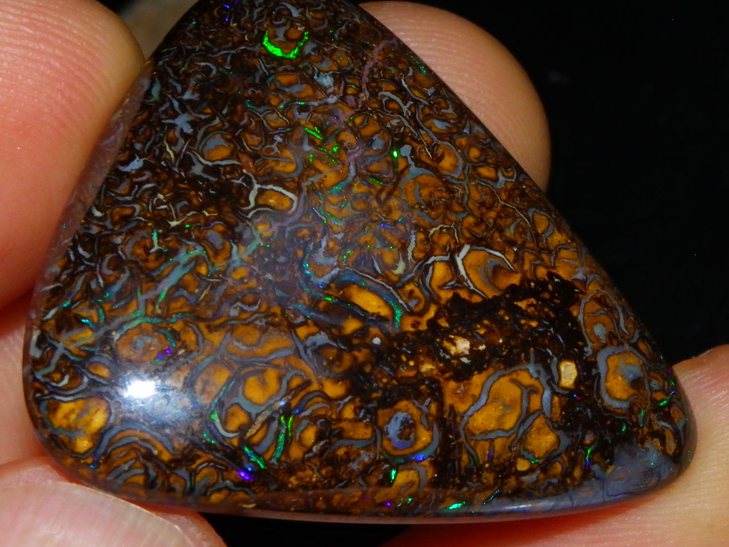 Good Quality Koroit Opal Cab/Freeform 78.9cts Double sided 2 Patterns Blue/Green Fires Queensland Australia