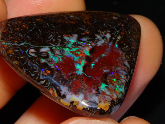 Good Quality Koroit Opal Cab/Freeform 78.9cts Double sided 2 Patterns Blue/Green Fires Queensland Australia