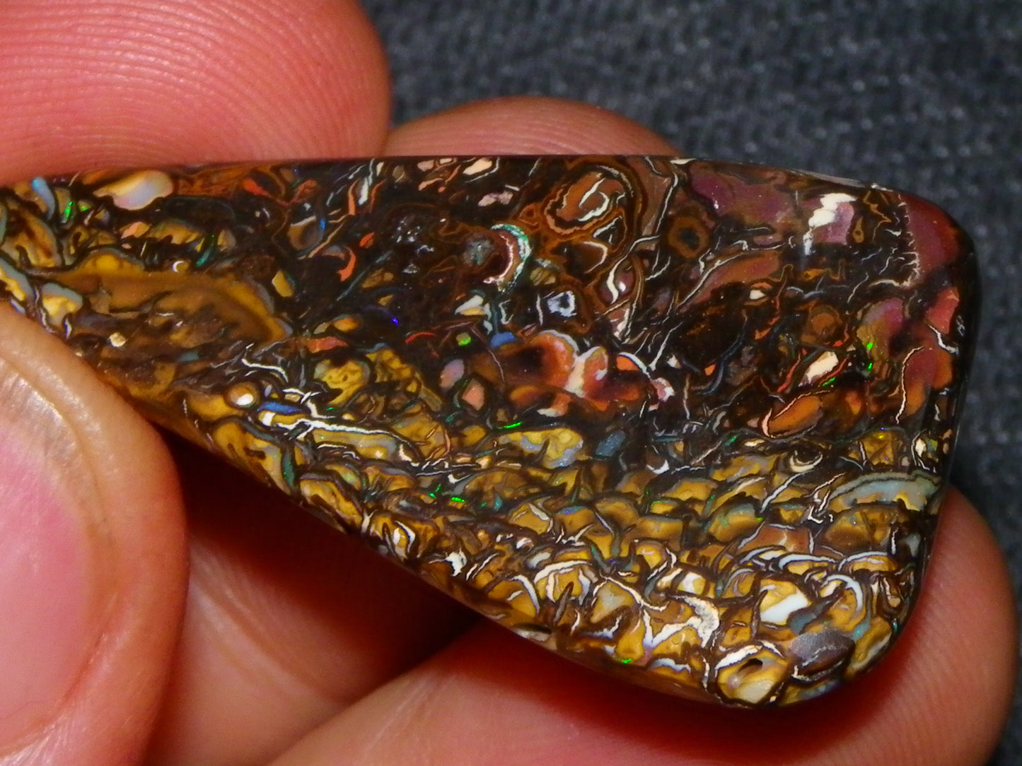 Nice Cut/Polished Yowah Nut Opal Cab 55.5cts Great Patterns/Some Fires Queensland Au