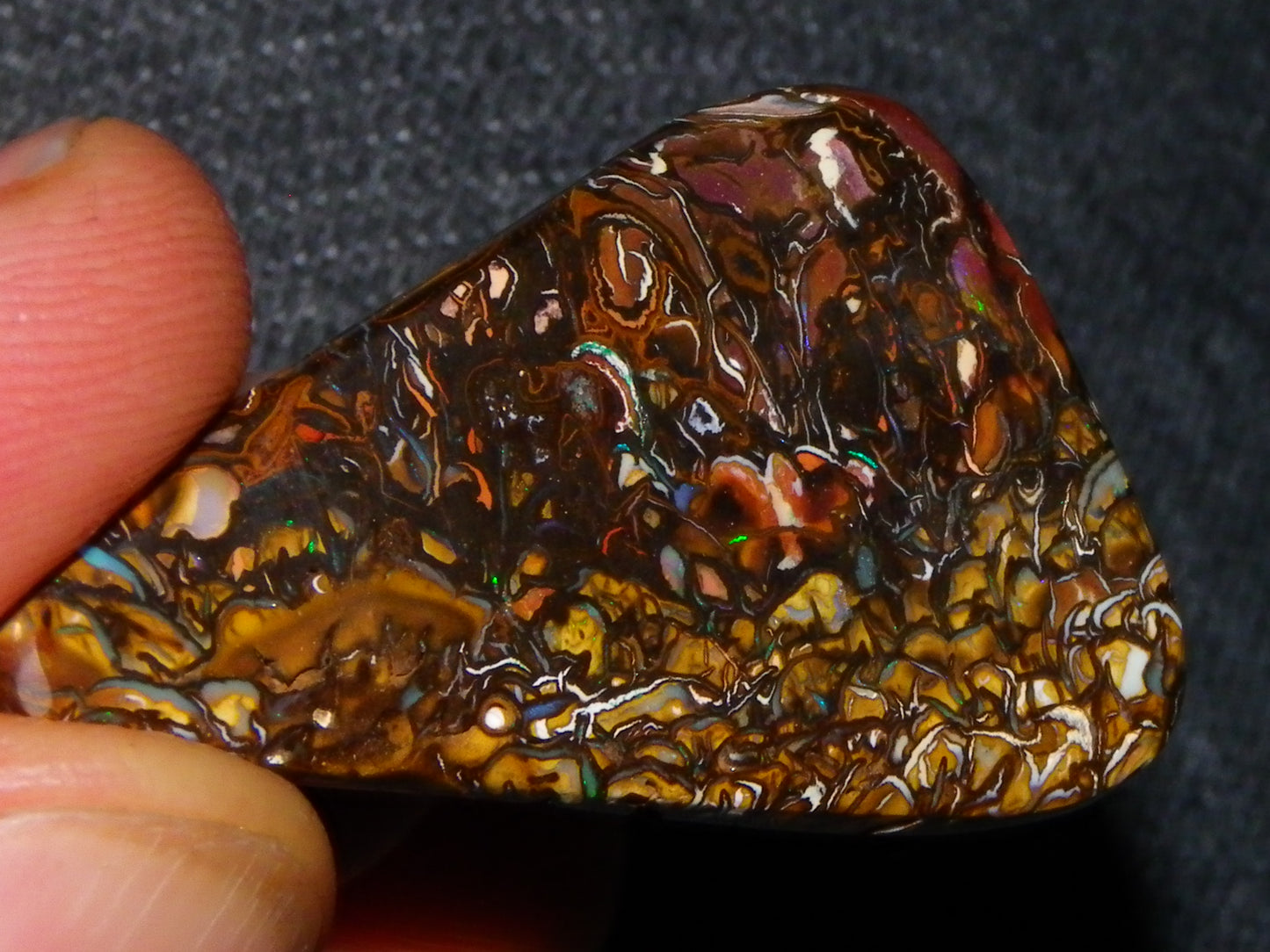 Nice Cut/Polished Yowah Nut Opal Cab 55.5cts Great Patterns/Some Fires Queensland Au