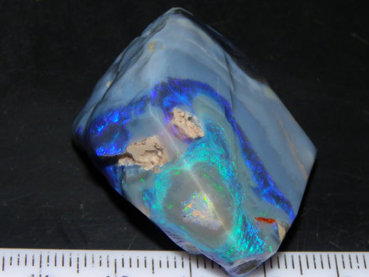 Large Rough/Sliced Lightning Ridge Opal specimen 111.5cts Blue/Purple/Green Fires Carve/Cut.,