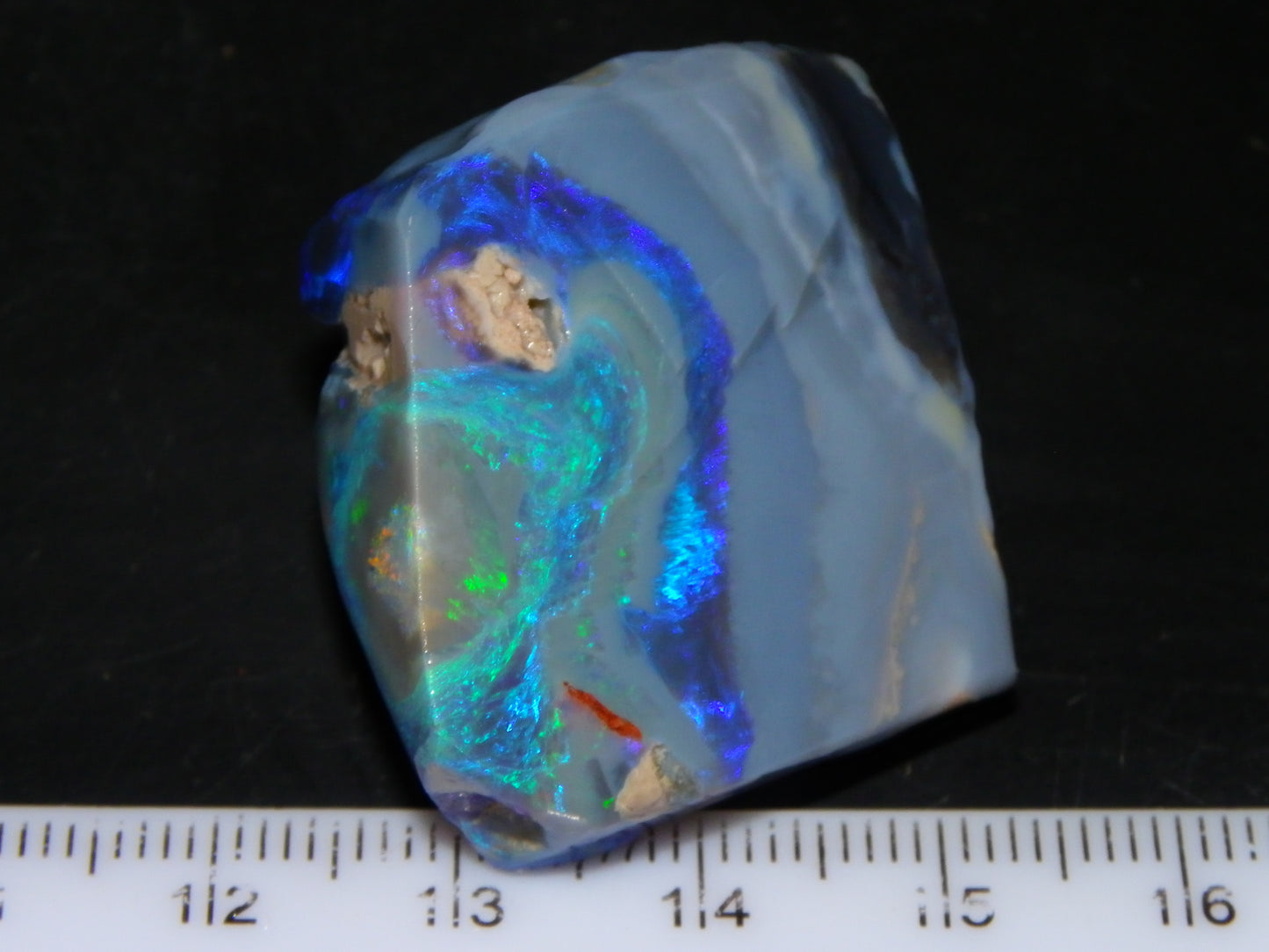 Large Rough/Sliced Lightning Ridge Opal specimen 111.5cts Blue/Purple/Green Fires Carve/Cut.,