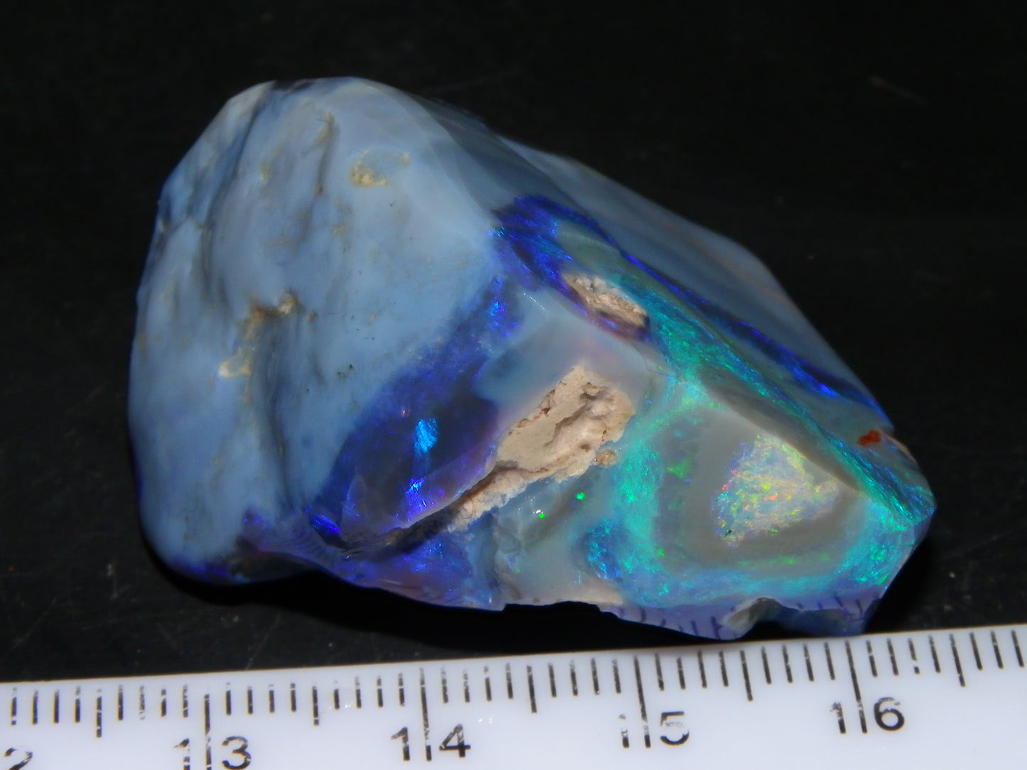 Large Rough/Sliced Lightning Ridge Opal specimen 111.5cts Blue/Purple/Green Fires Carve/Cut.,