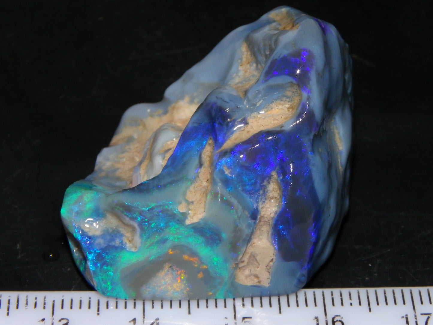 Large Rough/Sliced Lightning Ridge Opal specimen 111.5cts Blue/Purple/Green Fires Carve/Cut.,