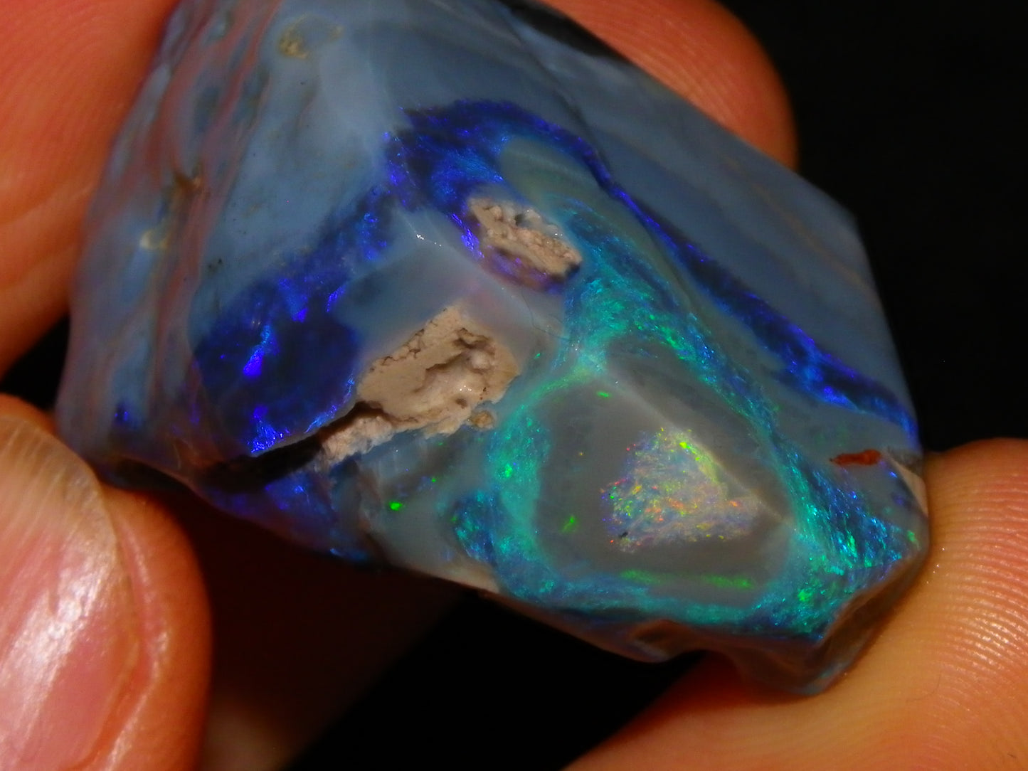 Large Rough/Sliced Lightning Ridge Opal specimen 111.5cts Blue/Purple/Green Fires Carve/Cut.,