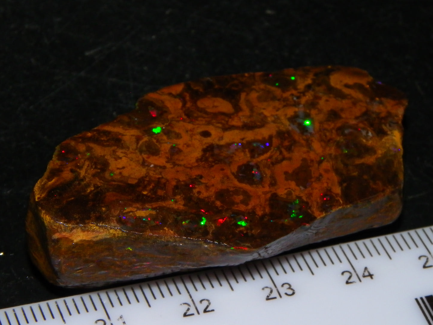 Nice Polished Matrix Opal Specimen/Rub 135cts Queensland Australia Red/Green/Blue Fires