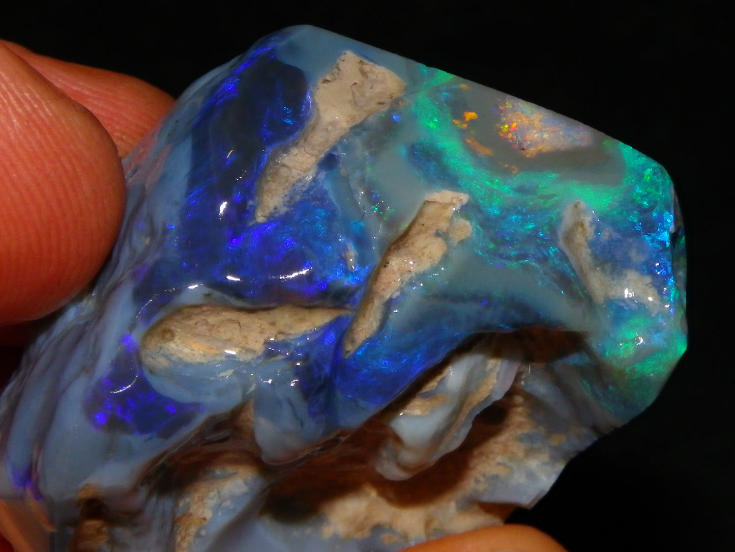 Large Rough/Sliced Lightning Ridge Opal specimen 111.5cts Blue/Purple/Green Fires Carve/Cut.,