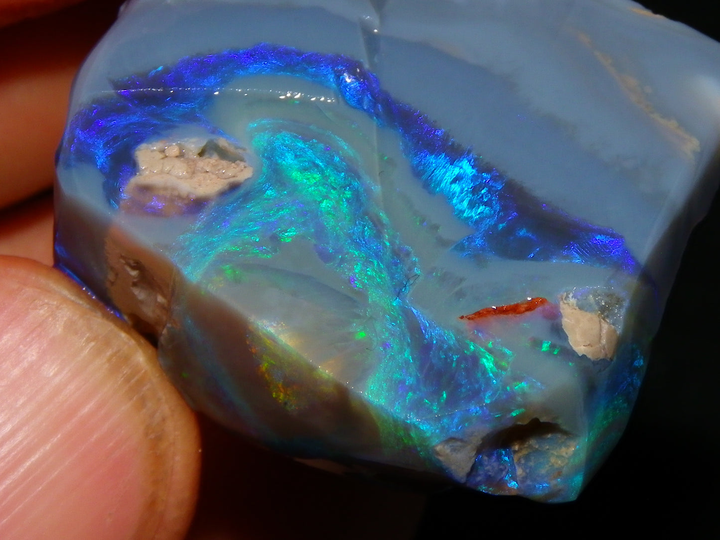 Large Rough/Sliced Lightning Ridge Opal specimen 111.5cts Blue/Purple/Green Fires Carve/Cut.,