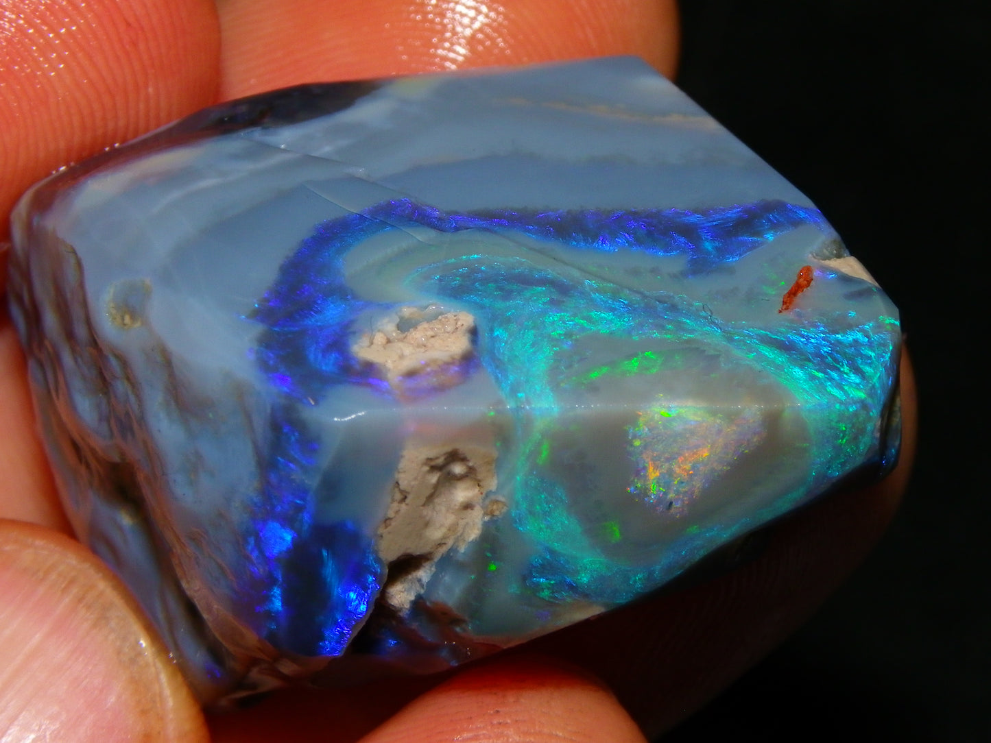 Large Rough/Sliced Lightning Ridge Opal specimen 111.5cts Blue/Purple/Green Fires Carve/Cut.,